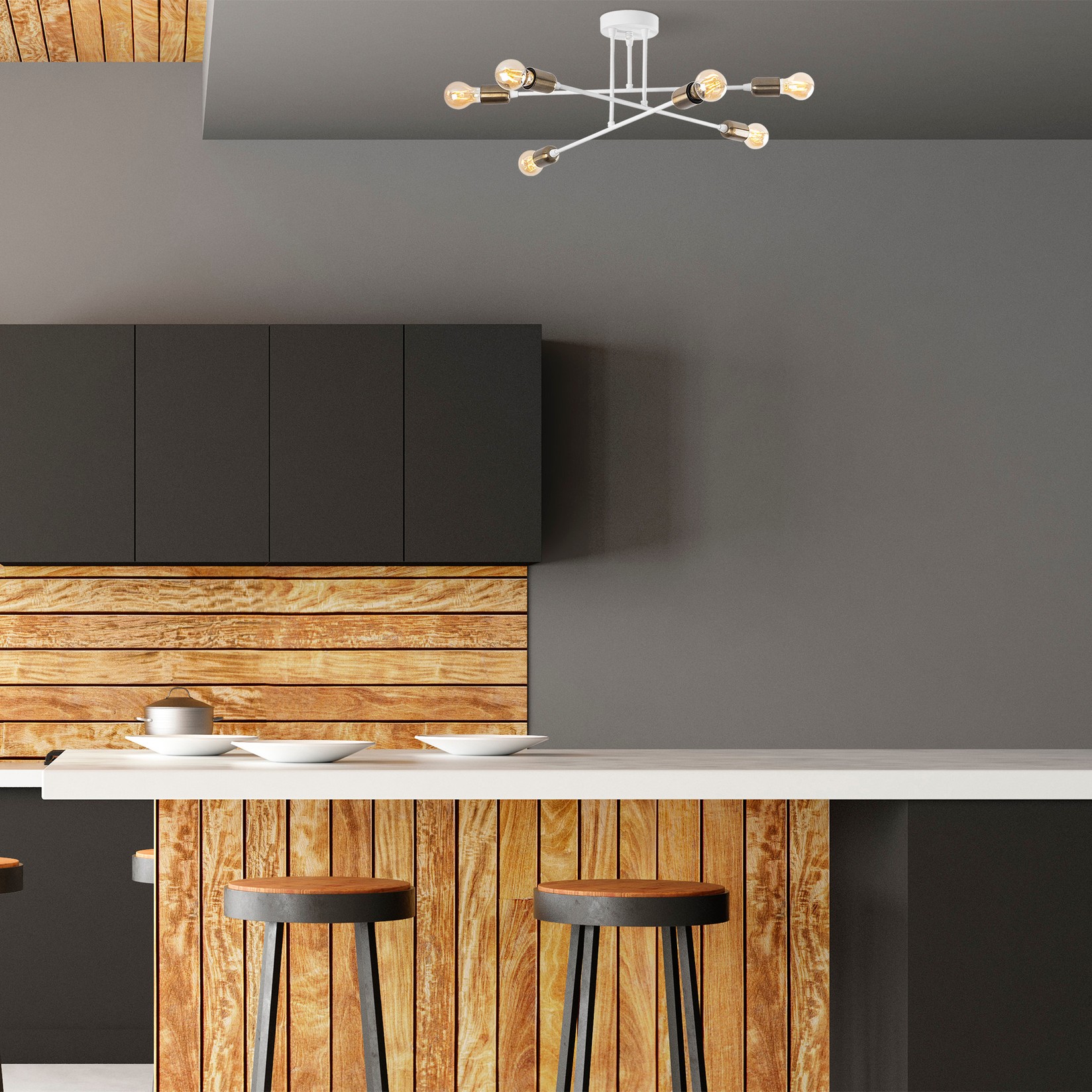 Opviq Luster Fleur-1503, 27 см, 66x66 см, 6xE27, 40W, Бела