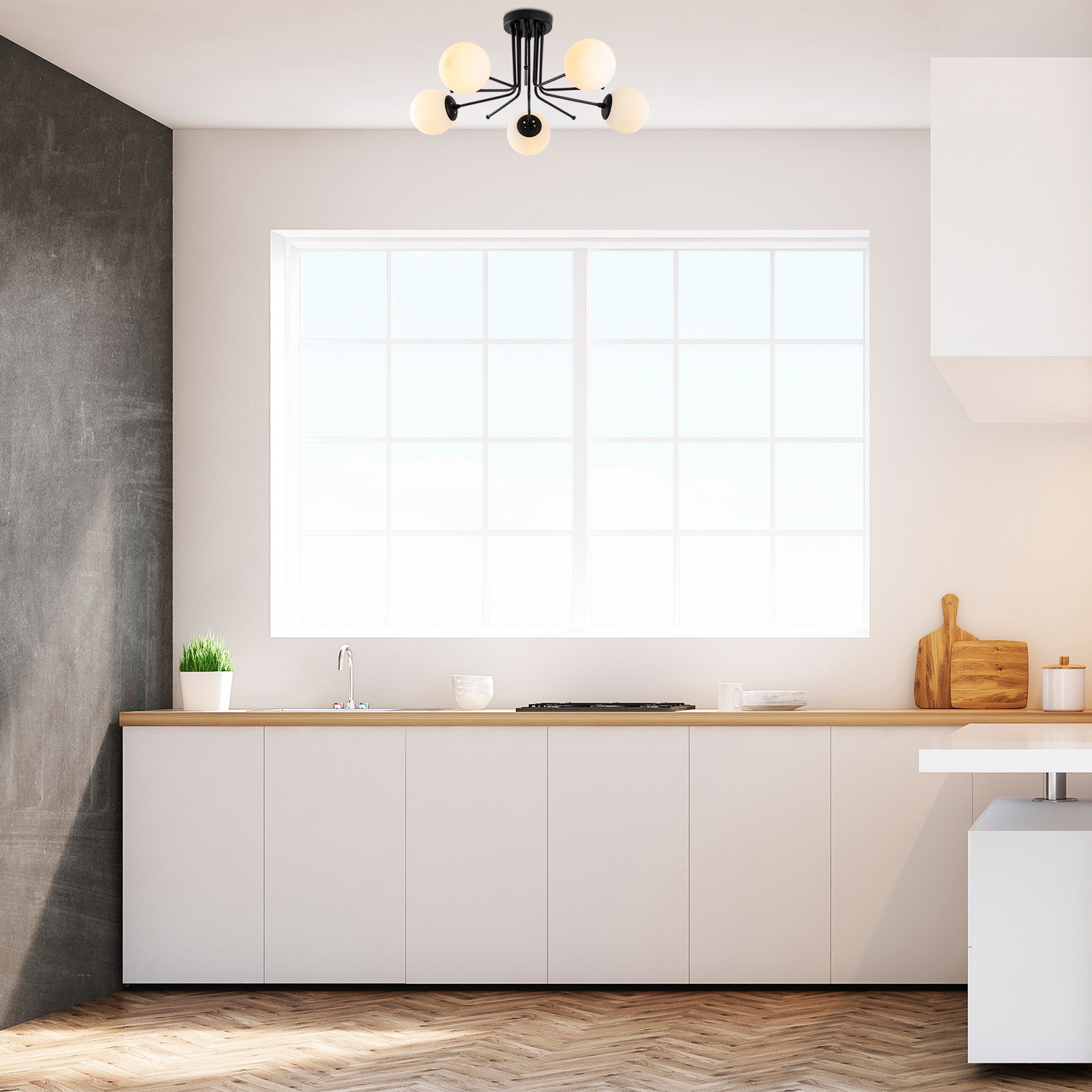 Лустер Opviq со сива боја-147-AV2, 80 см, 5xE27