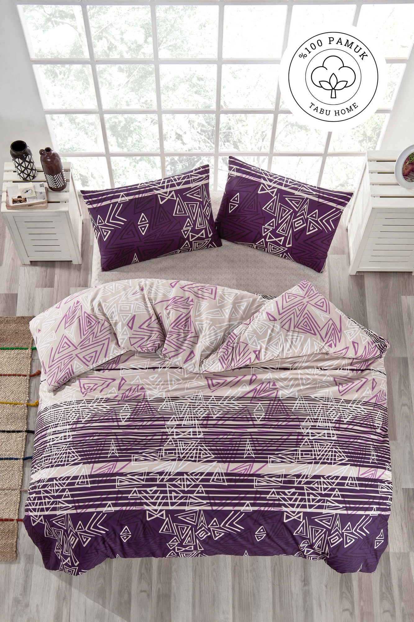 Комплет постелнина L'essentiel Maison Pyramid, 200x220 см, виолетово-бела