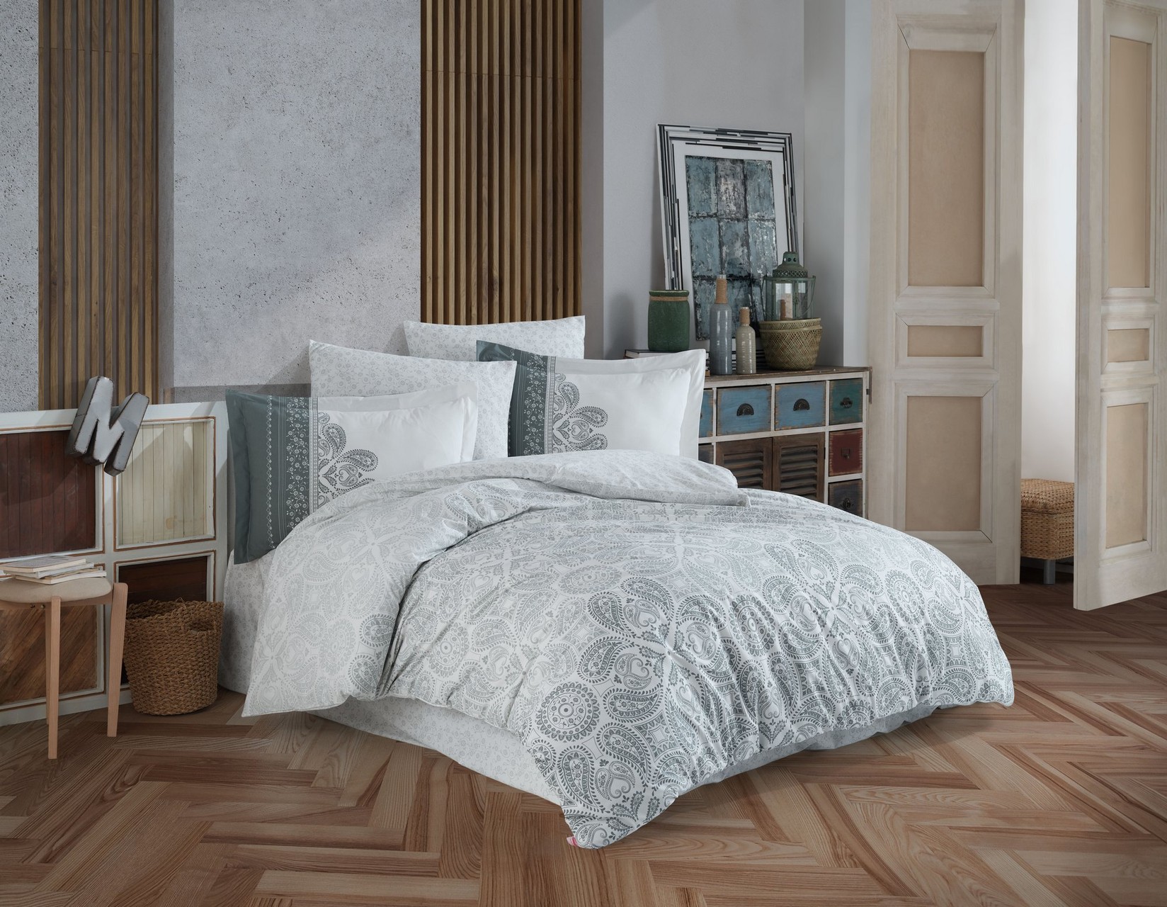 Комплет постелнина L'essentiel Maison Irene, 200x220 cm, сиво-крем