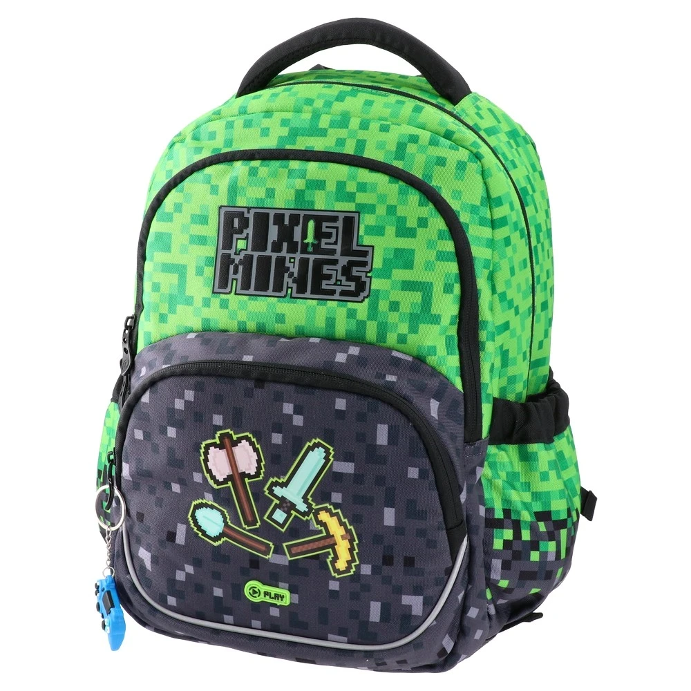 PLAY Ранец за момчиња Pixel Mines Etron, анатомски, 38 x 30 x 20 см, зелено-црн