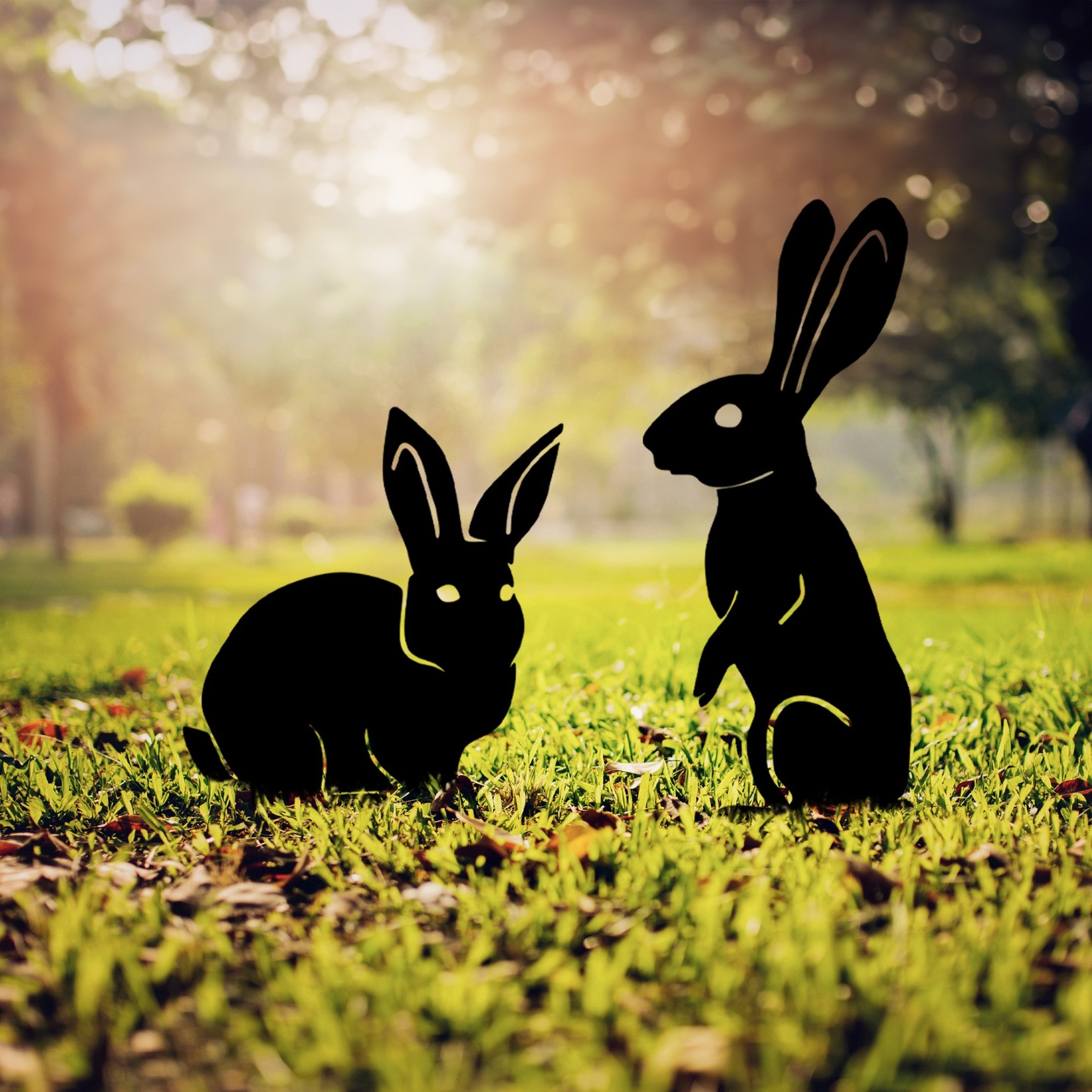 Комплет декоративни фигури Зајаци - Аберто Дизајн - А 01, 52x35 и 56x24 см, 2 парчиња