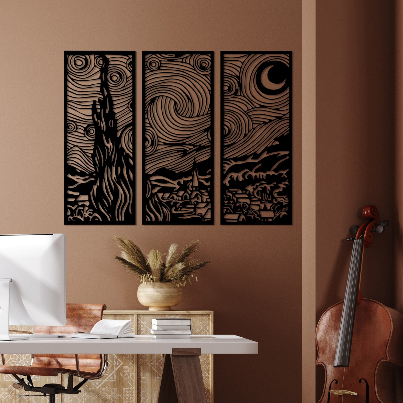 Wallity декорација за dzид Vangogh, 3x30x73 см, 1,5 мм, црна