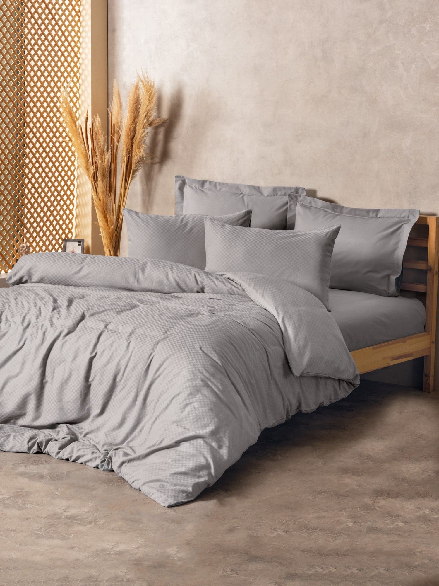 Комплет постелнина L'essentiel Maison кариран, 200x220 cm, 240x260 cm, сив