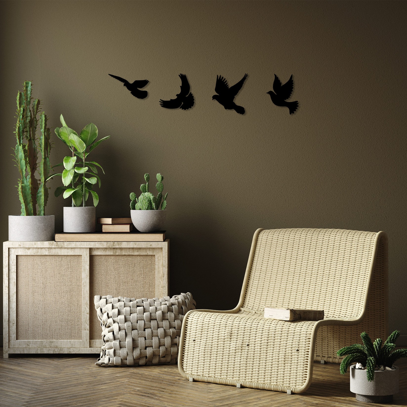 Wallity Комплет dzидни декорации Гулаби-293, од 13x22 см до 19x22 см, 1 мм, 4 парчиња, црна