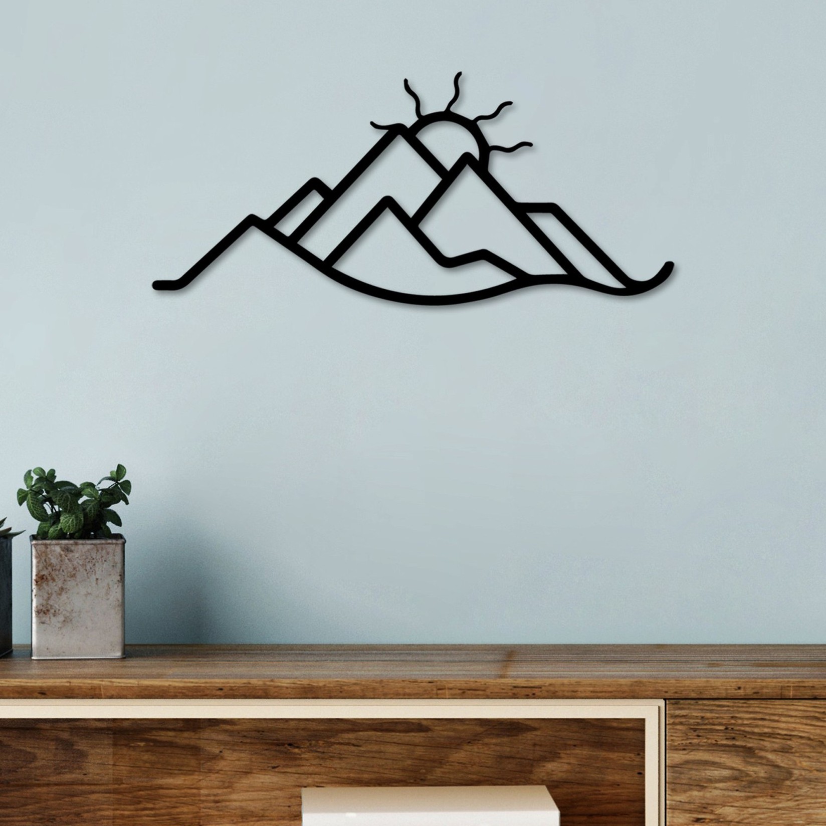 Wallity декорација за dzид Планина и сонце, 60x26 см, 1,5 мм, црна