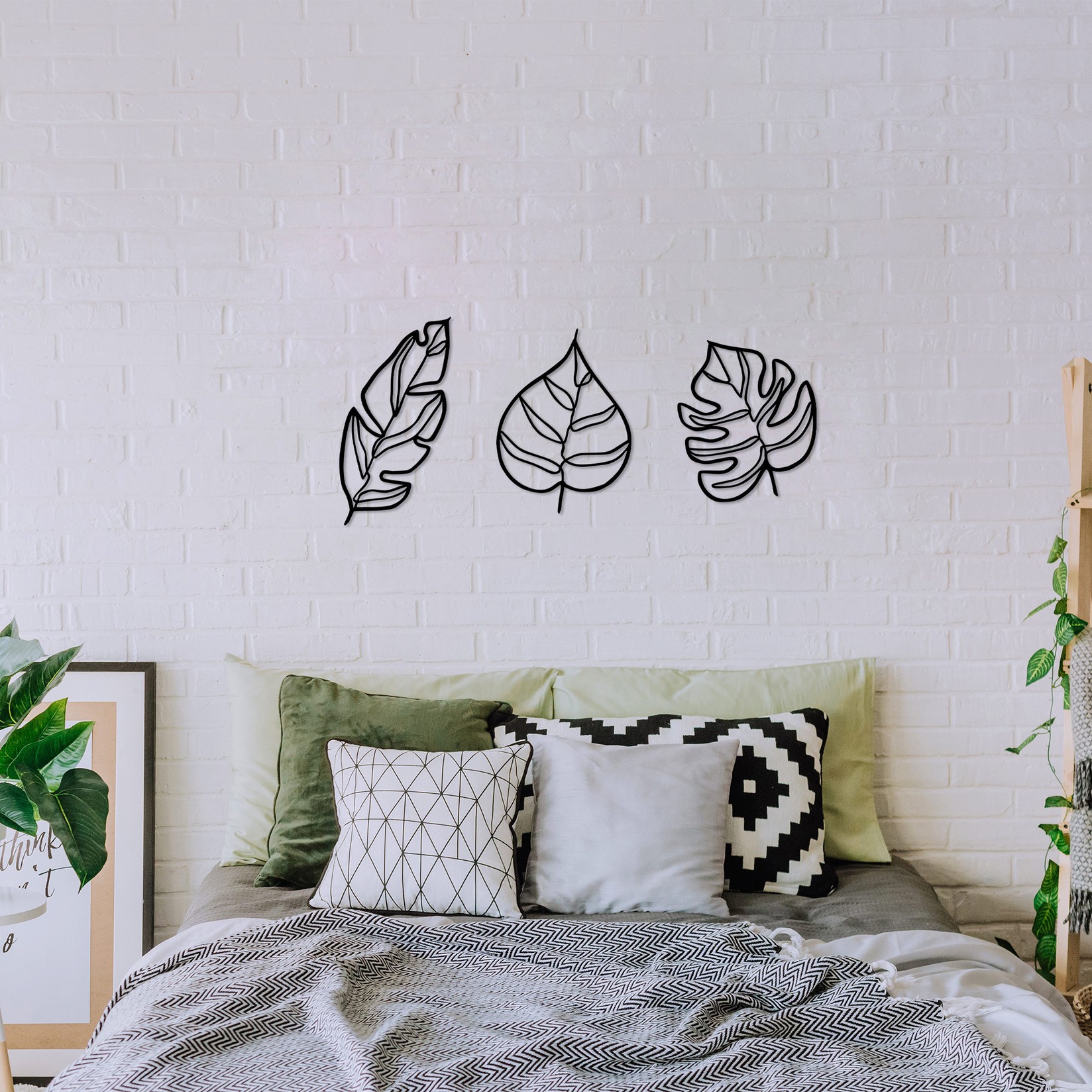 Wallity Комплет декорации за dzид Leaves-485, 17x33cm 22x26cm 21x29cm, црна