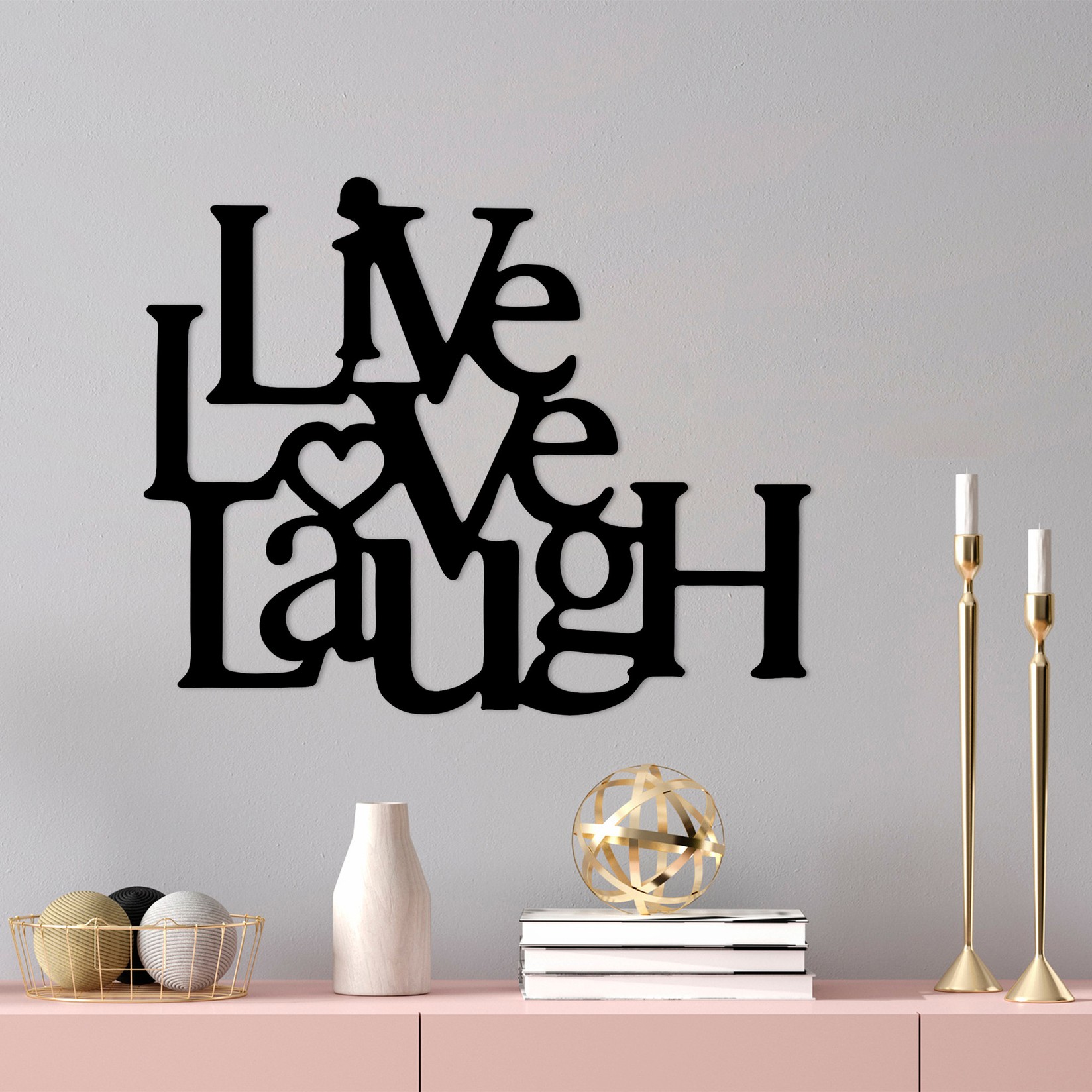 Wallity декорација за dzид Live-Love-Laugh, 36x1.5x45 см, црна