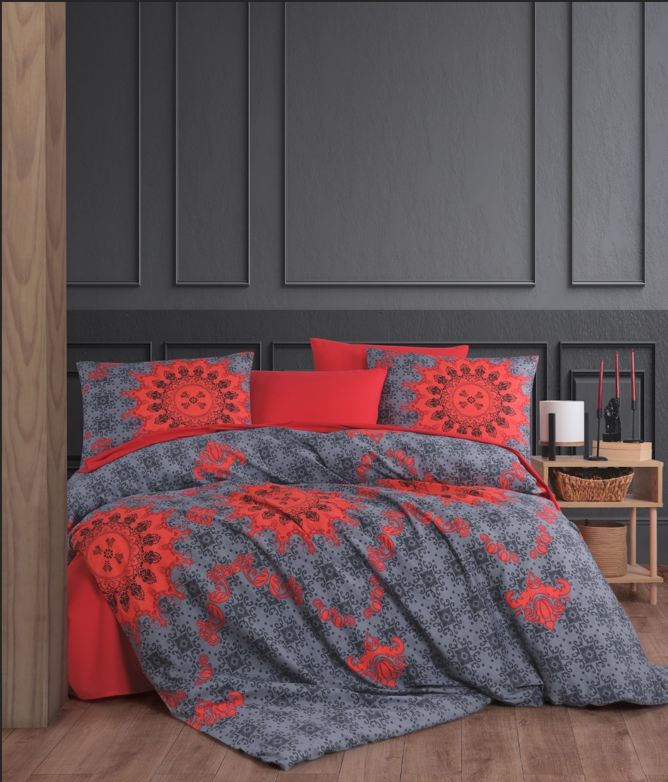 Комплет постелнина L'essentiel Maison Saltanat, 200x220 cm, 220x240 cm, црвено-антрацит