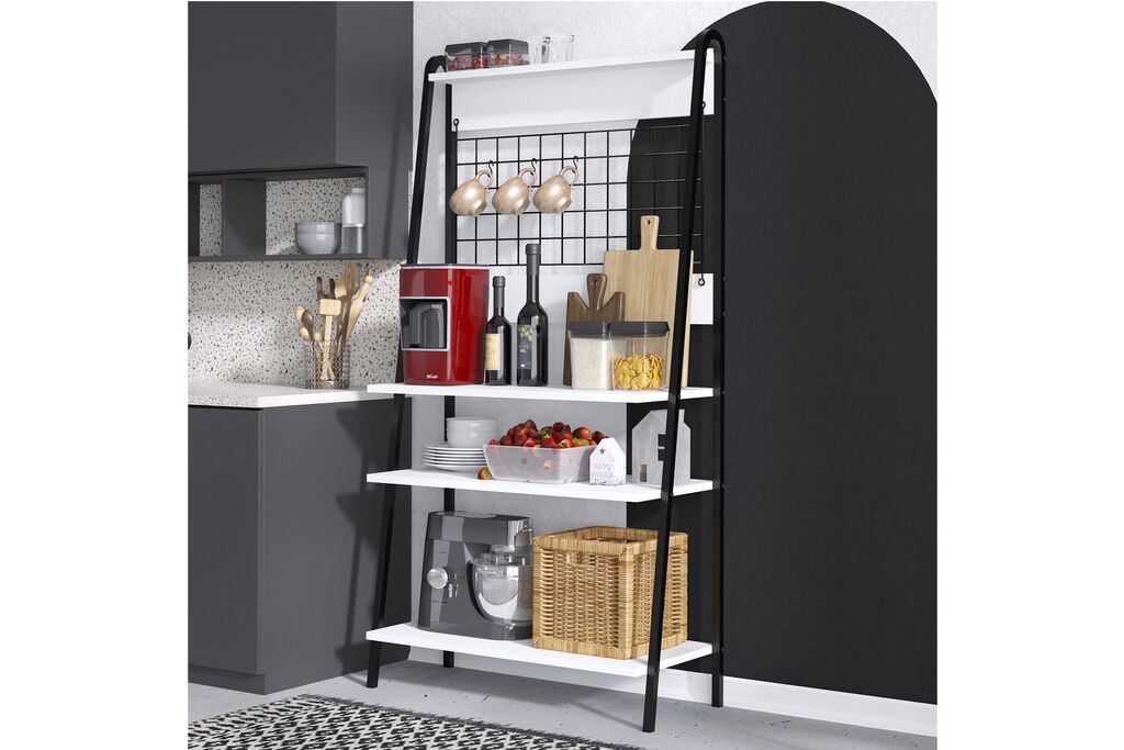 Полица за кафе Hanah Home Benco, 84x170x40 см, црно-бела