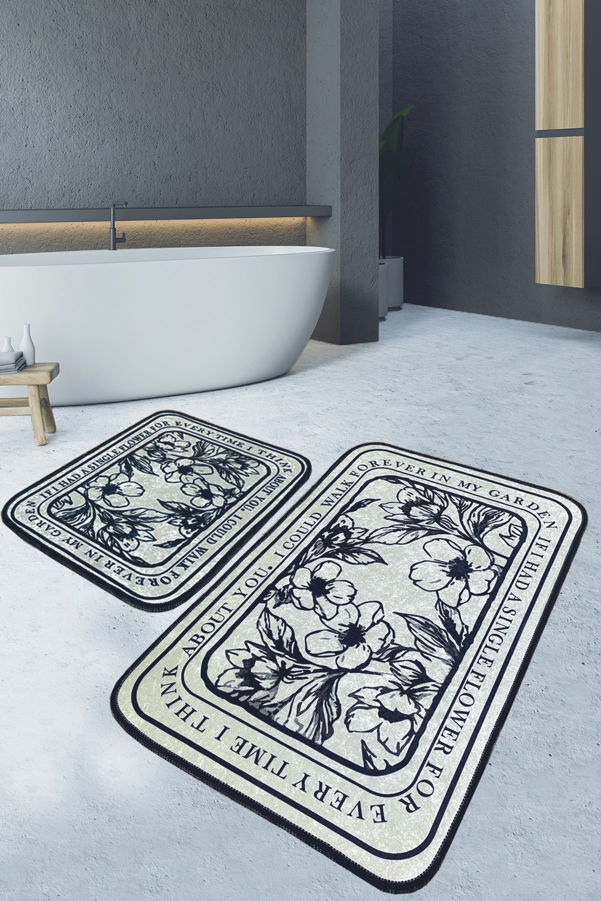 Комплет од 2 теписи за бања L'essentiel Maison, крем-црни