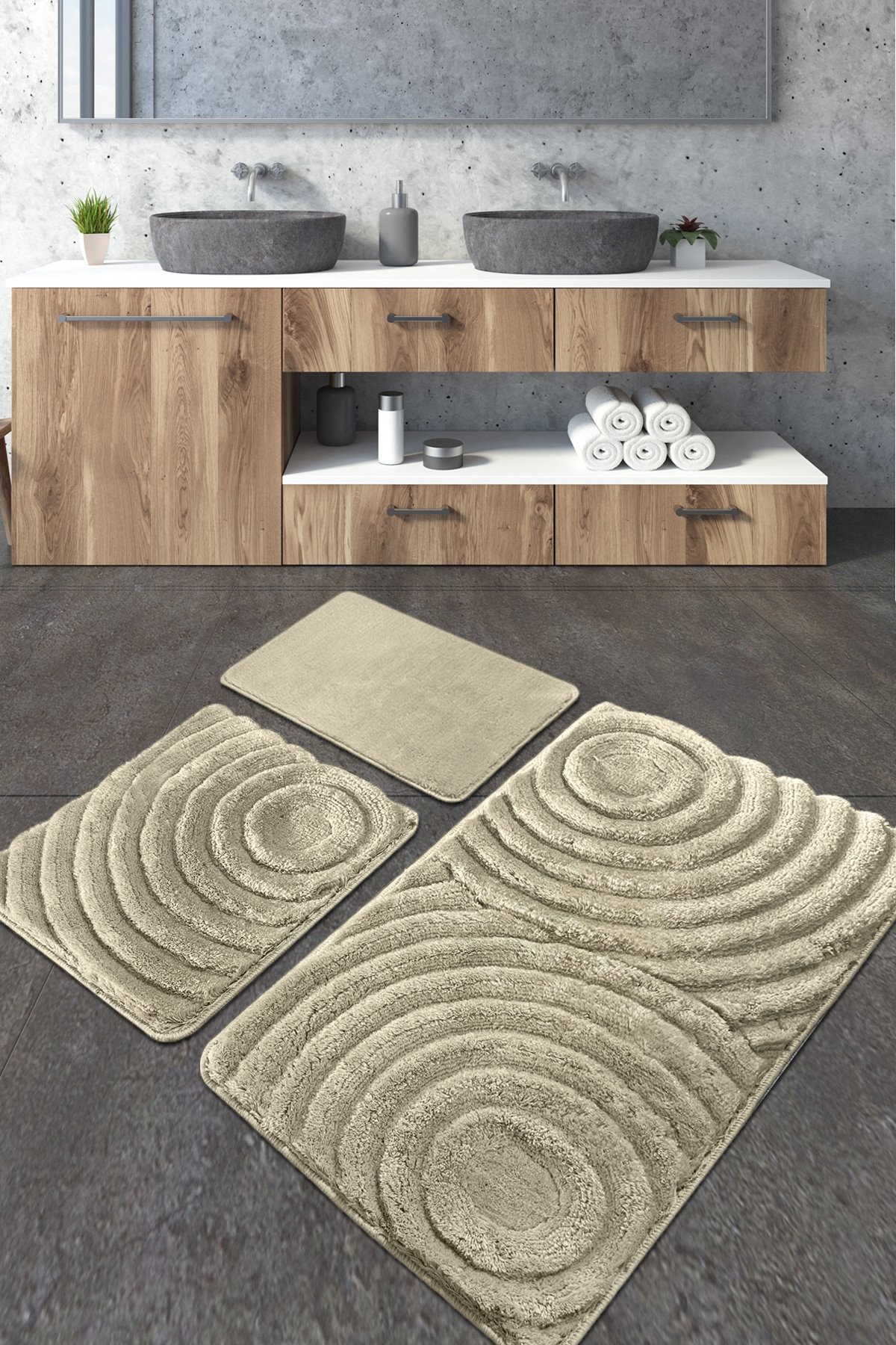 Комплет од 3 теписи за бања L'essentiel Maison, крем боја