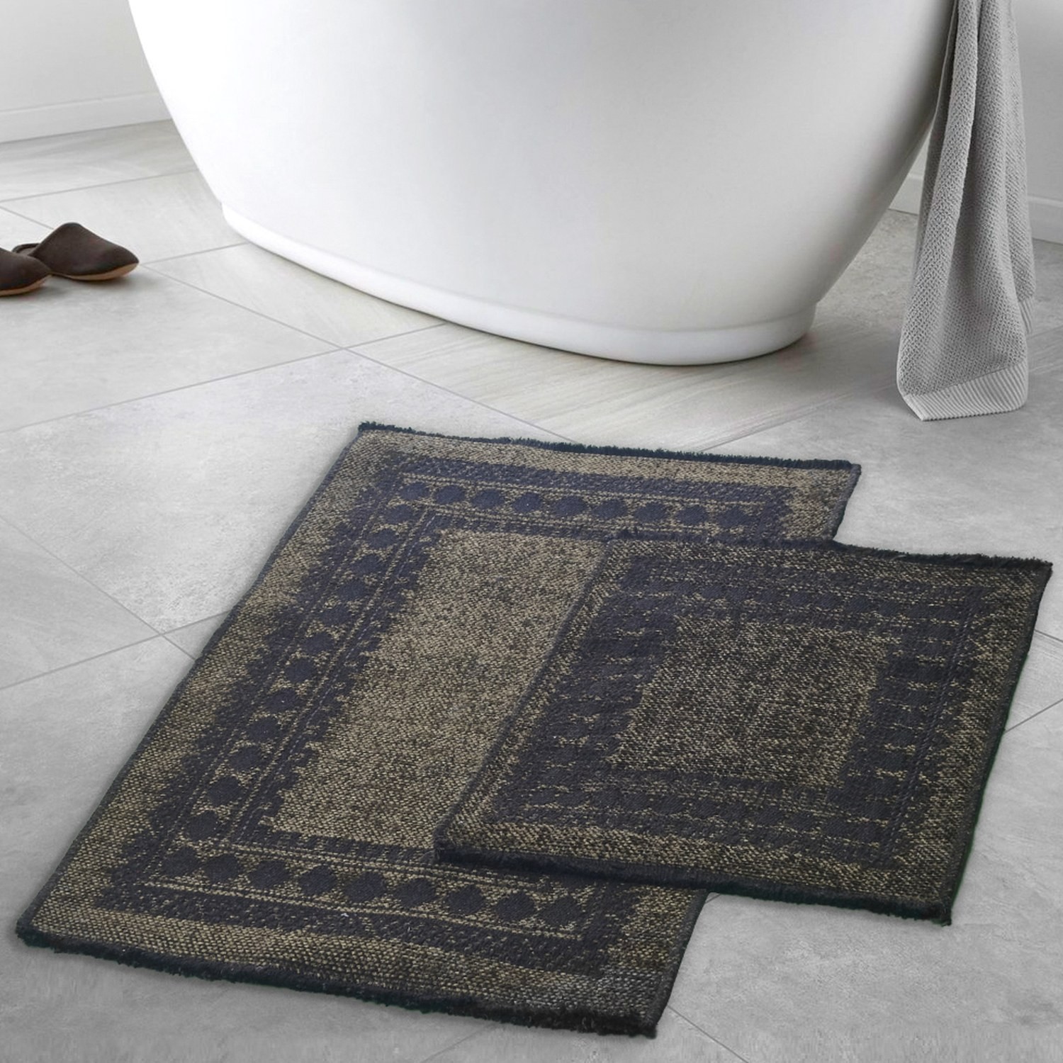 Комплет од 2 теписи за бања L'essentiel Maison, зелено-црни