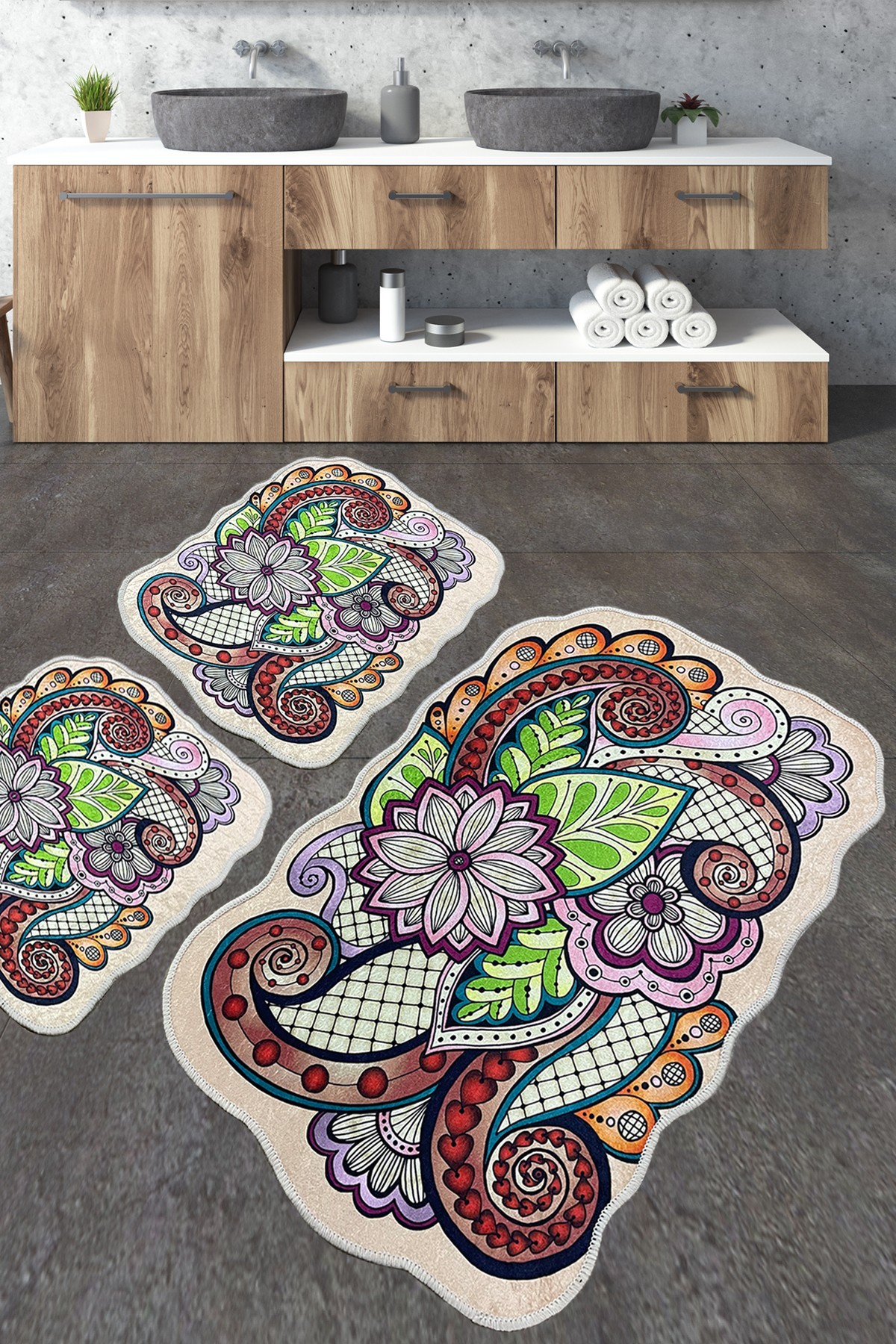 L'essentiel Maison Сет од 3 килими за бања Шарени