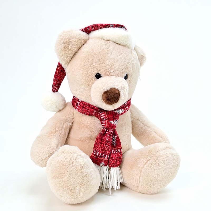 AMEK Новогодишно беж мече со шал и капа 38цм