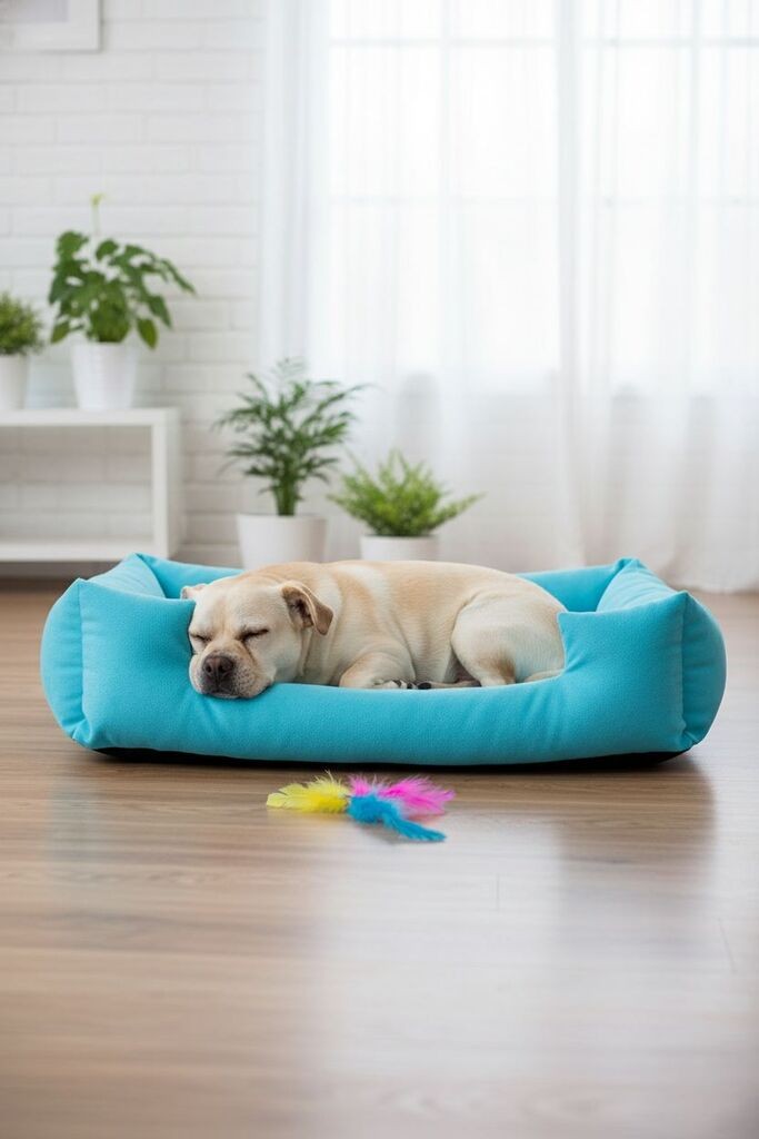 Кревет за миленичиња „Шепи и мустаќи" „Каре", 90 × 75 × 18 см, сина