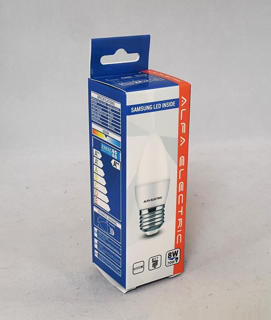 Alfa Electric ЛЕД сијалица свеќа E27 C37 8W 6000K Samsung