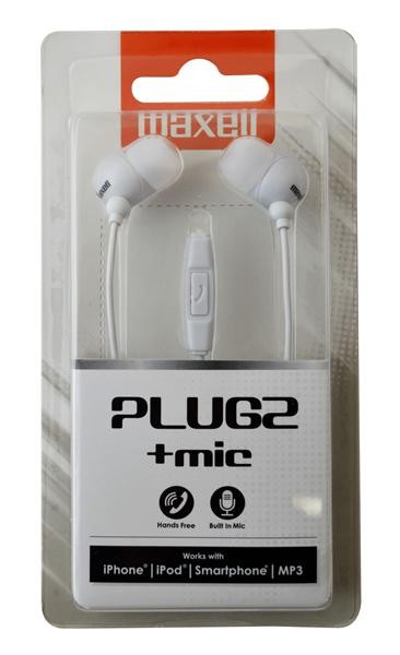 Maxell Слушалки  Plugs + микрофон, бели