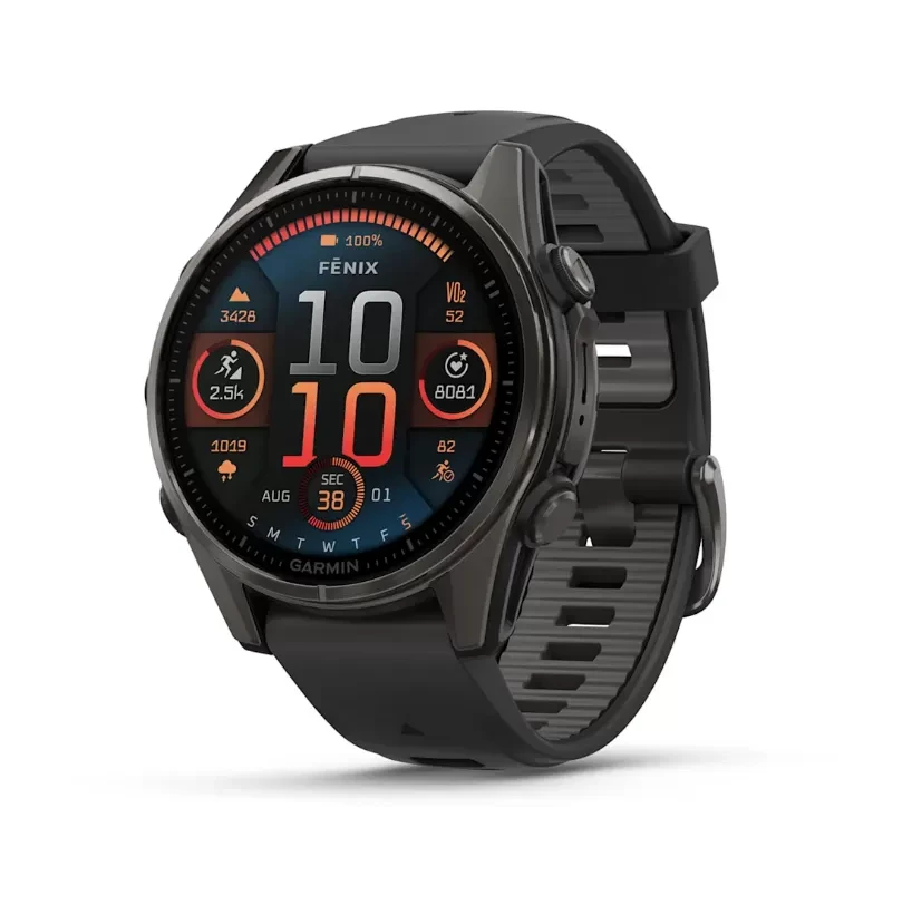 GARMIN Смарт Часовник Fenix 8 – 51 mm, AMOLED Sapphire, Carbon grey DLC Black/pebble grey Силиконско ремче