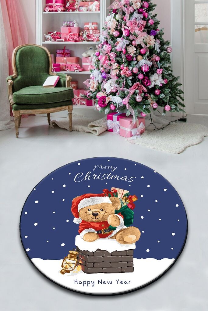 Тепих Conceptum Hypnose Среќна Нова Година, 100 x 100 см, темно син