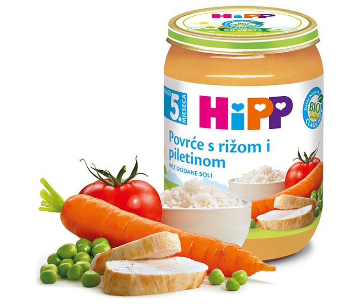 HIPP Бебешка каша зеленчук со ориз и пилешко Био 190гр