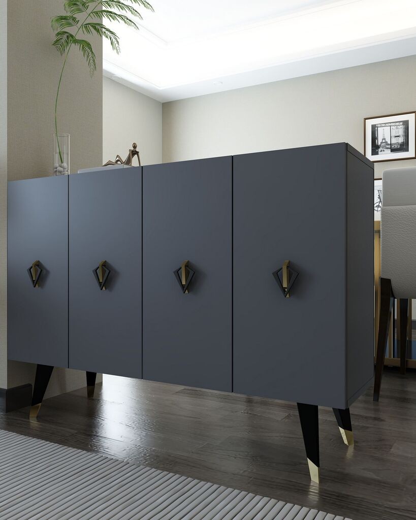 Комода Hanah Home 8165KM-32, антрацит-златна