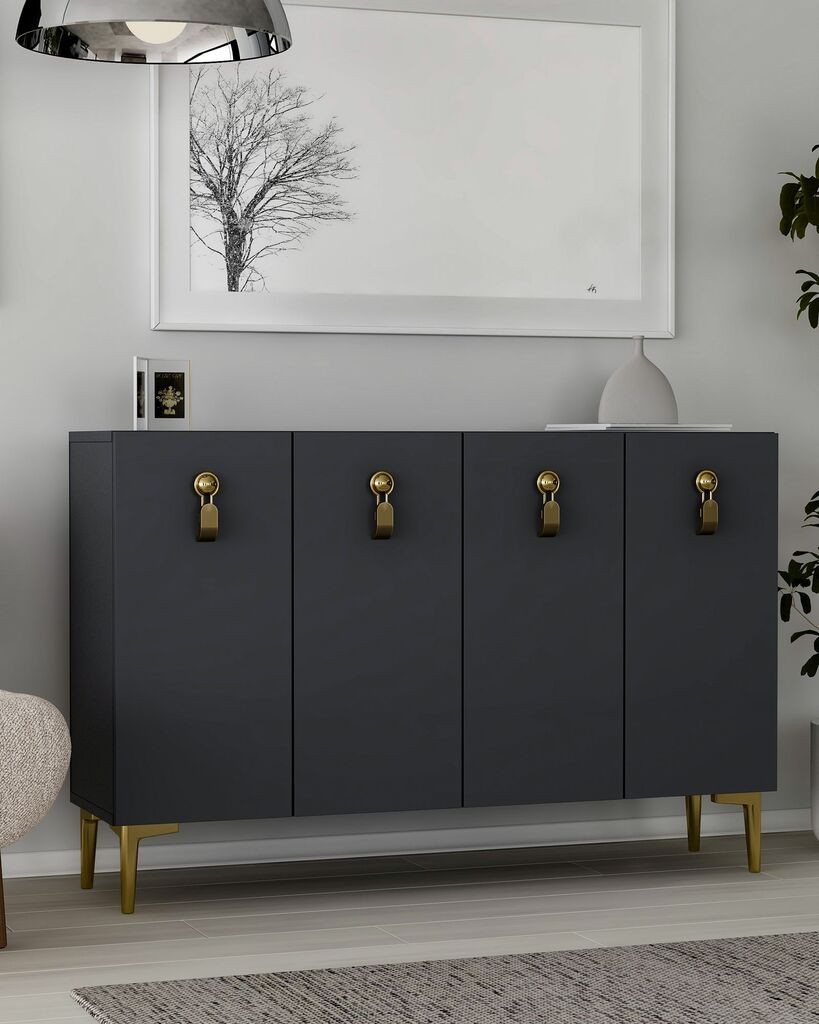 Комода Hanah Home 8181KM-64, антрацит-златна