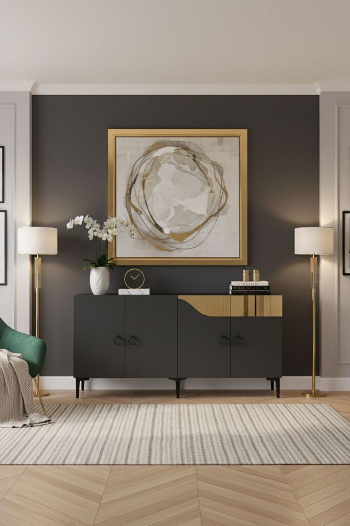 Комода Hanah Home Gamma 150, антрацит-златна