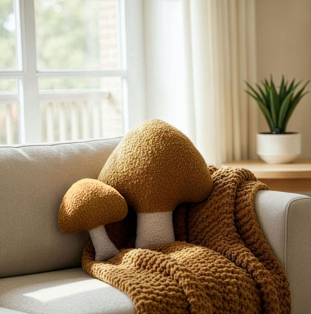 Комплет декоративни перници Aberto Design во форма на печурка, 38x38 см и 26x22 см, кафеава