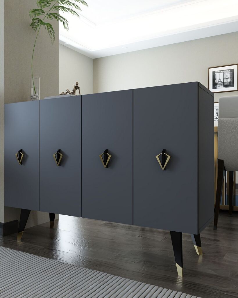 Комода Hanah Home 8164KM-32, антрацит-златна