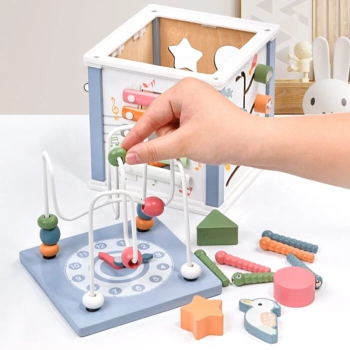 Kinderlino Дрвен едукативен мултифункционален куб