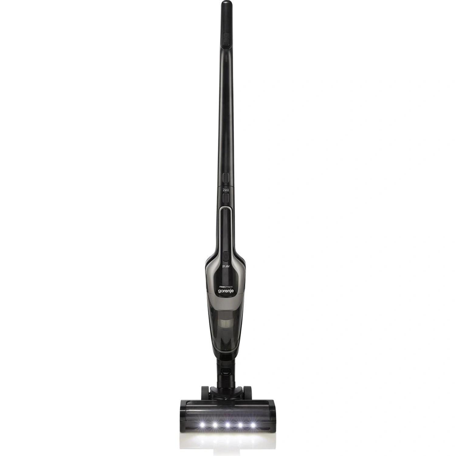 Gorenje Стик Правосмукалка SVC216110FSIIBKA – Безжична 2-во-1, Li-Ion 21.6V, 55 мин автономија, 0.6L контејнер, HEPA филтер, LED дисплеј и турбо четка
