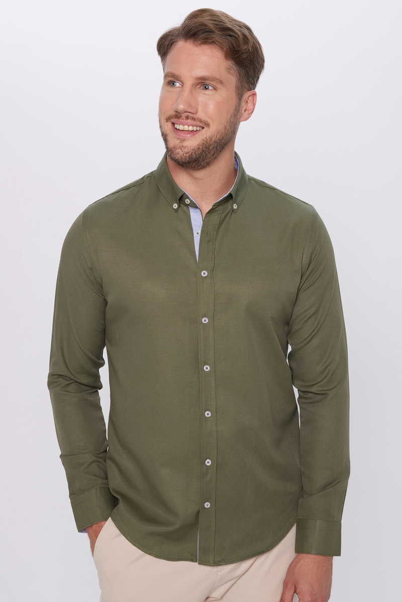 Кафеава кошула TUDORS Slim Fit