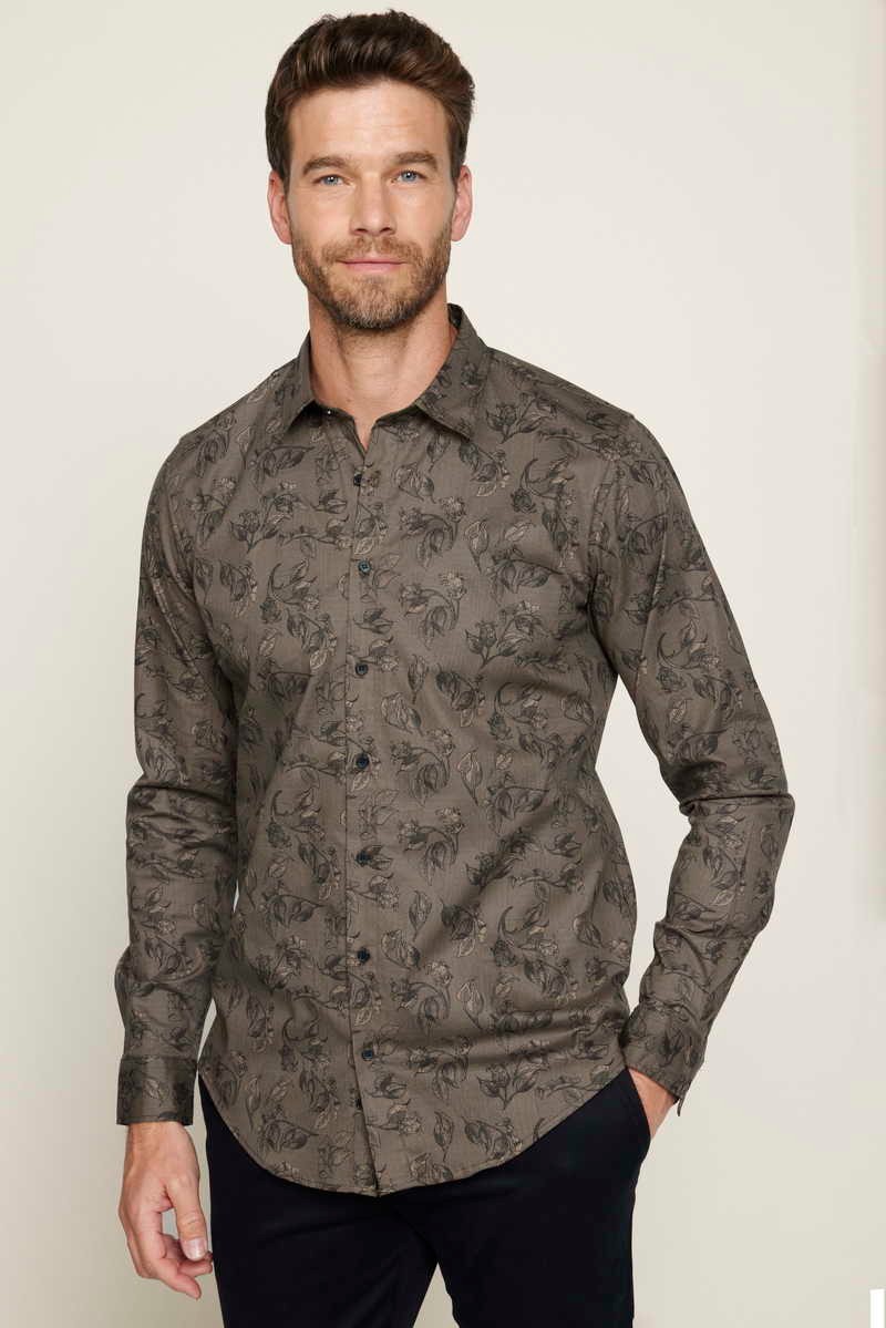 Кафеава кошула TUDORS Slim Fit