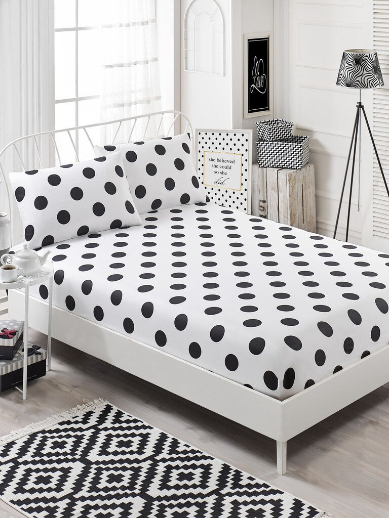 Комплет чаршафи L'essentiel Maison за француски кревет, 65% памук, 35% полиестер, црно-бел, 160 x 200 см