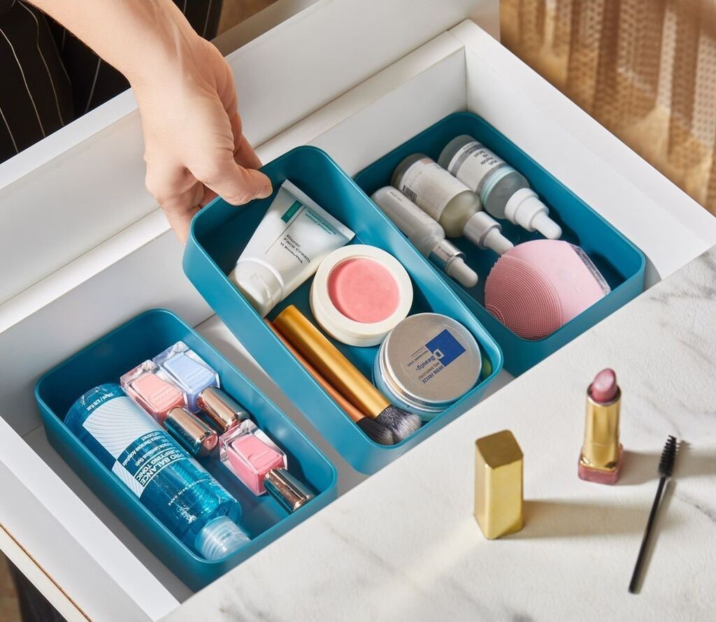 Организатор за шминка Hermia, 3 парчиња, 100% пластика, 11 x 19 x 5 см, 100% пластика, тиркизна