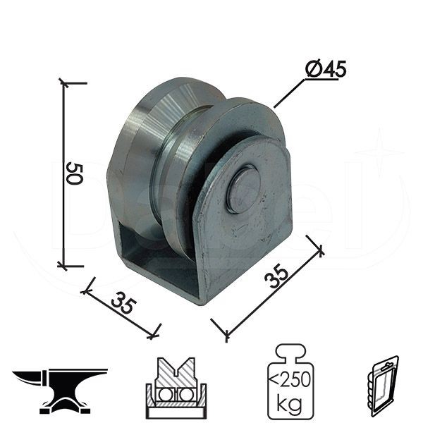 DABEL тркало за лизгачка врата T1008 ZnB fi 45Yx50/35x35mm 2 лежишта DP1