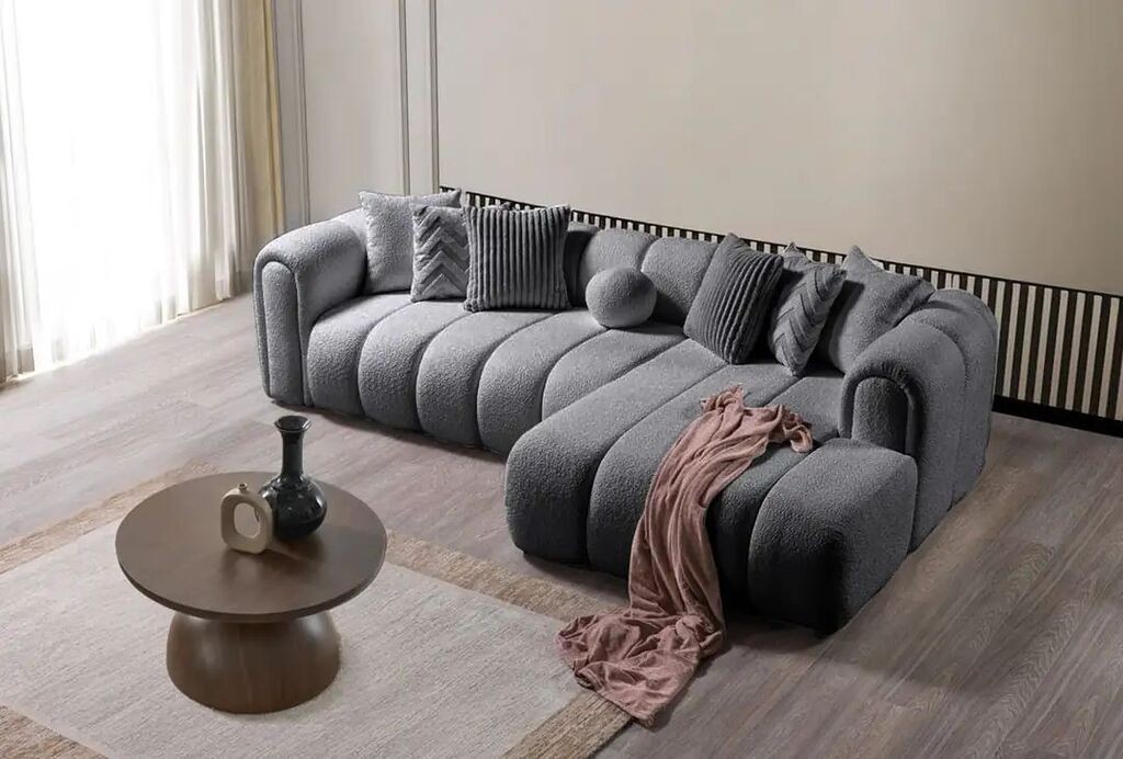 Atelier del Sofa Аголна гарнитура на расклопување N-Line десна, 265 x 185 x 95 см, темно сива