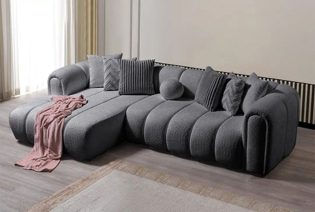 Atelier del Sofa Аголна гарнитура на расклопување N-Line лево, 265 x 185 x 95 см, темно сива