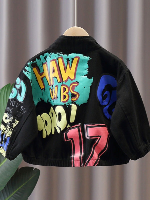 Црна фармерска јакна со графити