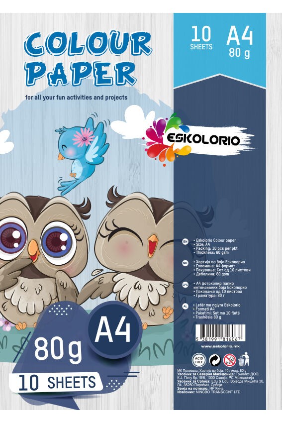 Eskolorio Хартија во боја - 80гр. 10 листа