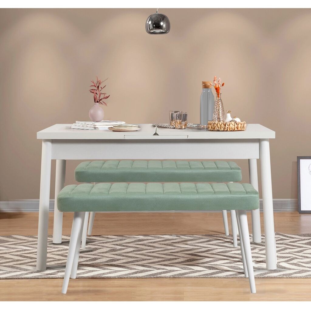 Трпезариска маса Hanah Home Set и 2 клупи Сантијаго 0400, зелена