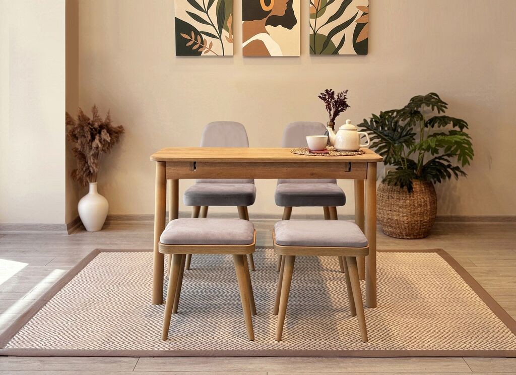 Hanah Home Комплет трпезариска маса и 4 трпезариски столчиња Vina Mini 02 0701, светло сива