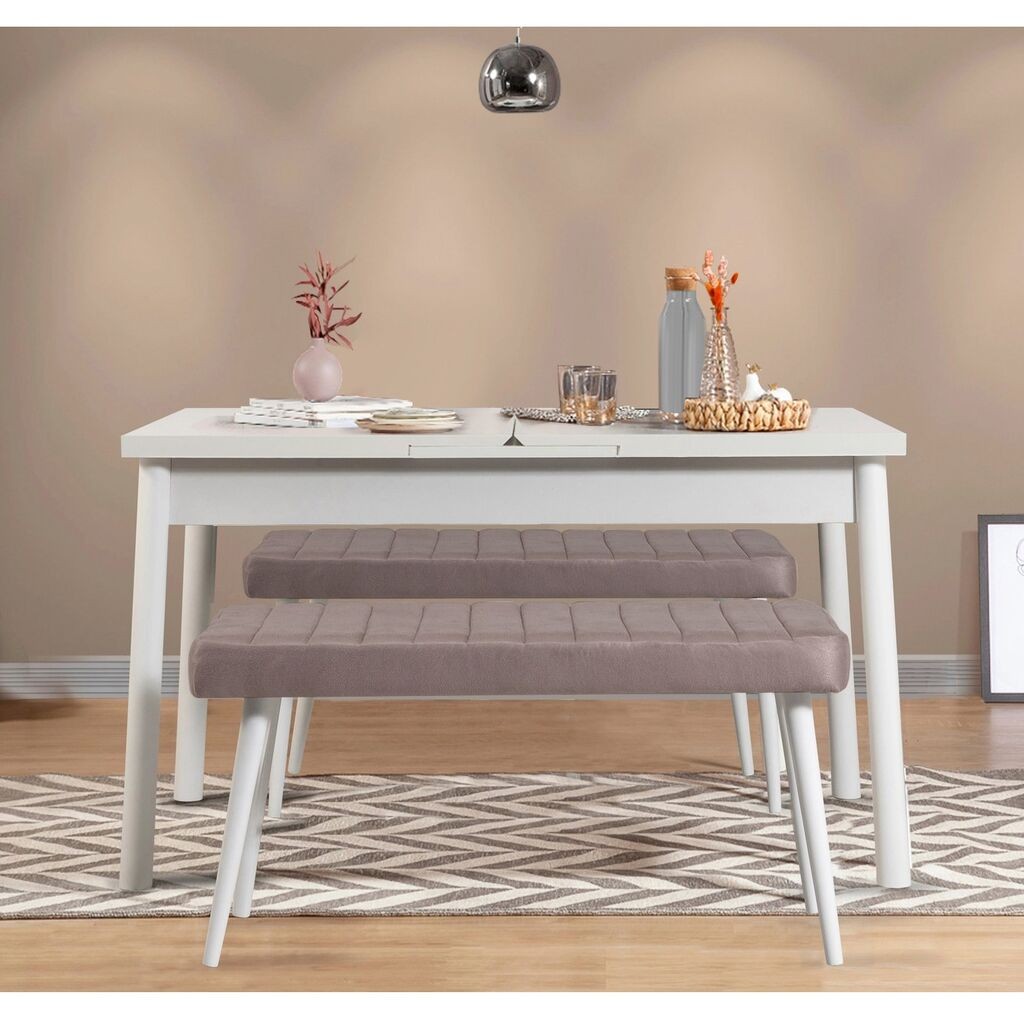 Трпезариска маса Hanah Home Set и 2 клупи Santiago 0701, сива