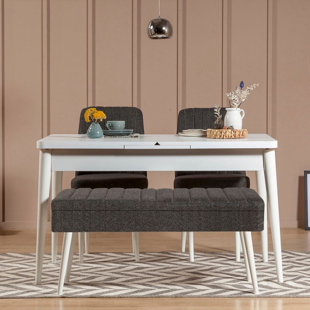 Hanah Home Set Трпезариска маса, 2 трпезариски столчиња и клупа Vina 1053 3, црна