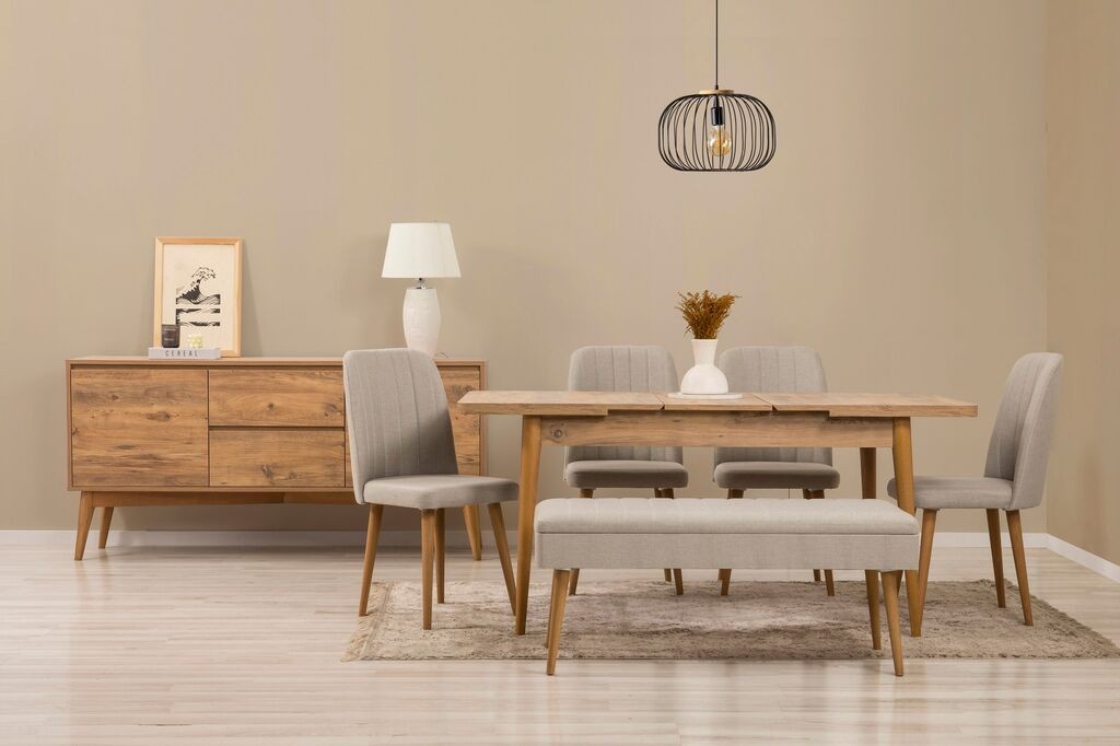 Трпезариски сет Hanah Home, клупа Vina 04 1053, 6 дела, антрацит