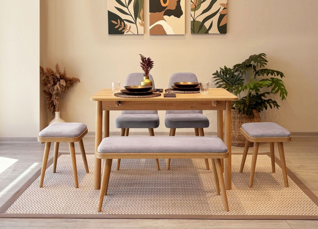 Трпезариска маса и столчиња Hanah Home Гарнитура Vina Mini 03 0701, светло сива