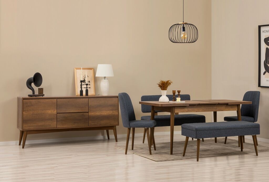 Трпезариски сет Hanah Home, клупа Vina 03 1005, 7 дела, крем боја