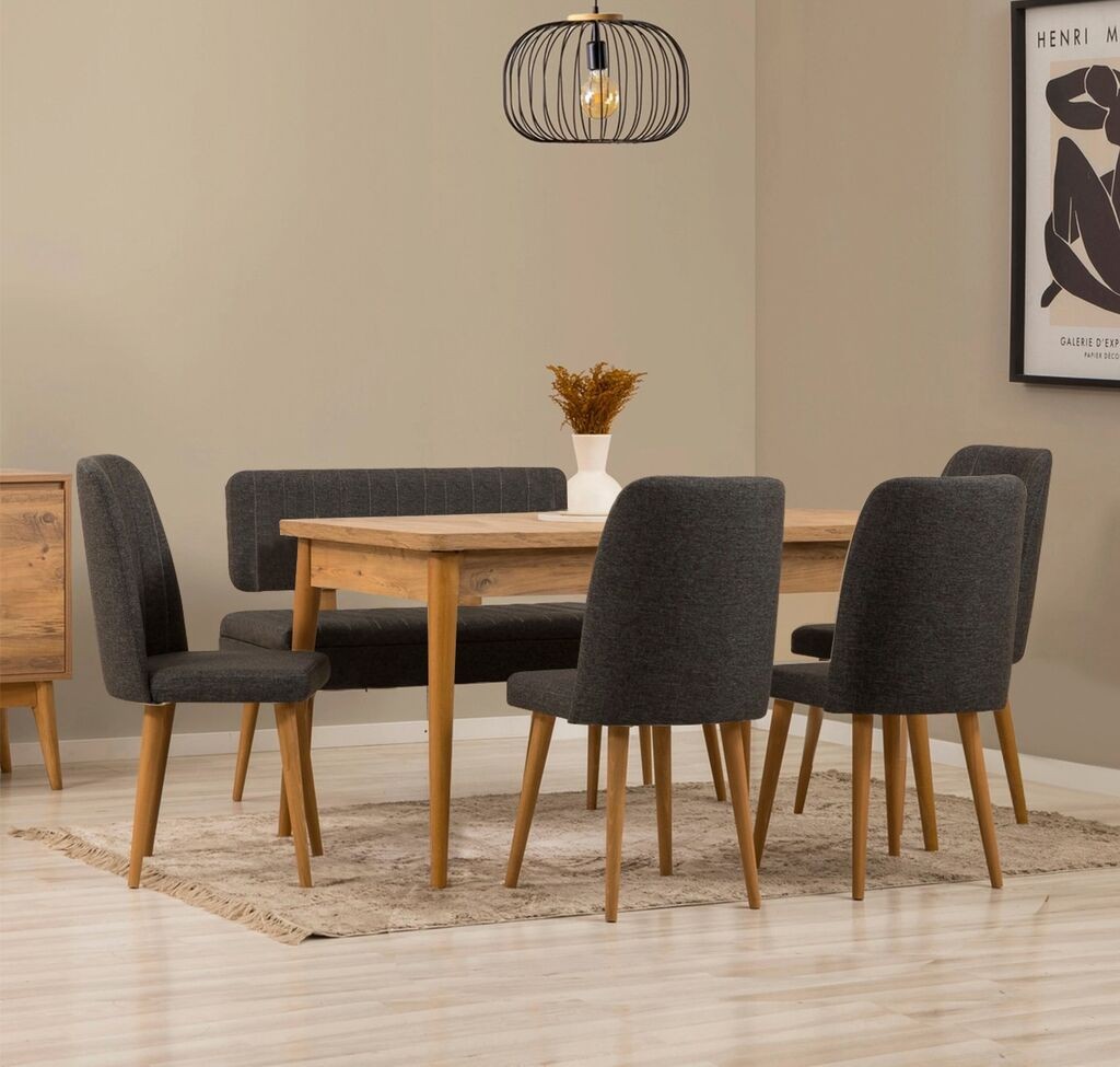 Hanah Home Гарнитура трпезариска маса и столчиња Вина, темно сива