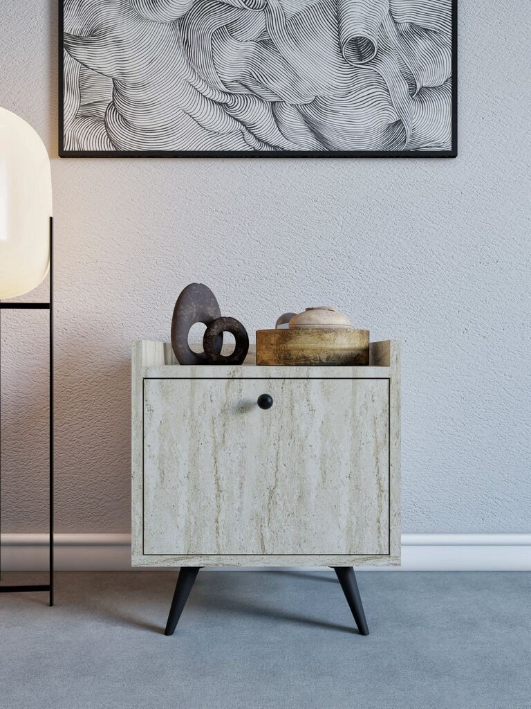 Ноќна масичка Hanah Home Dopo, 50x55x40 см, жолто-бела